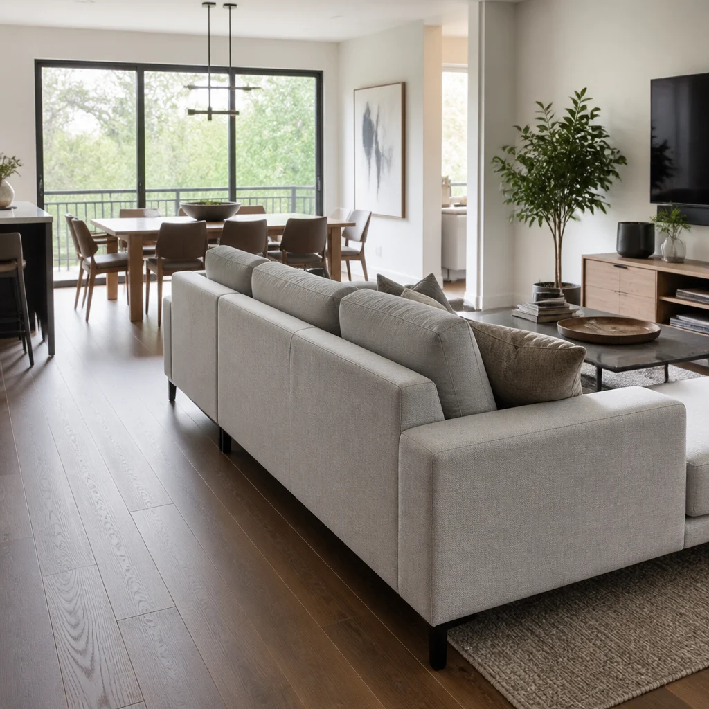 Диван-остров спиной к обеденной зоне
