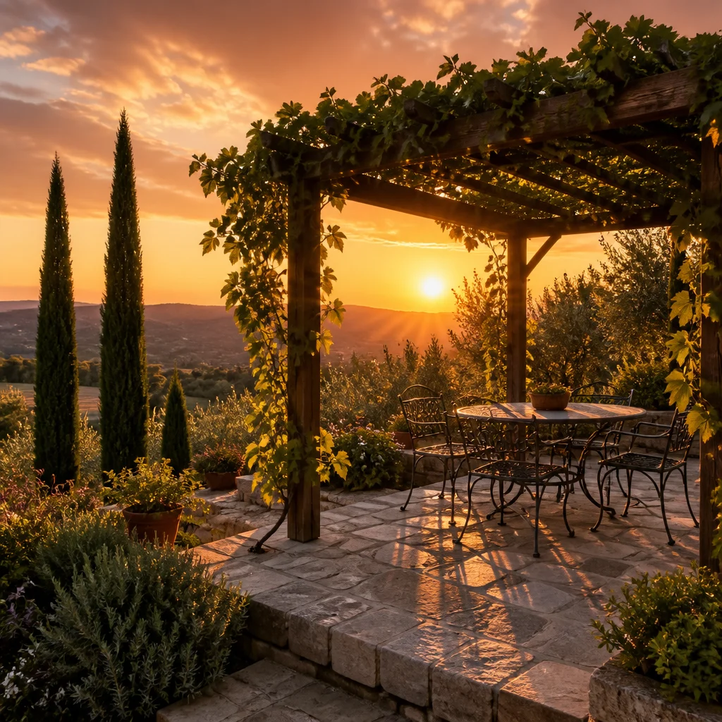 Ориентация перголы точно на запад для идеального вида