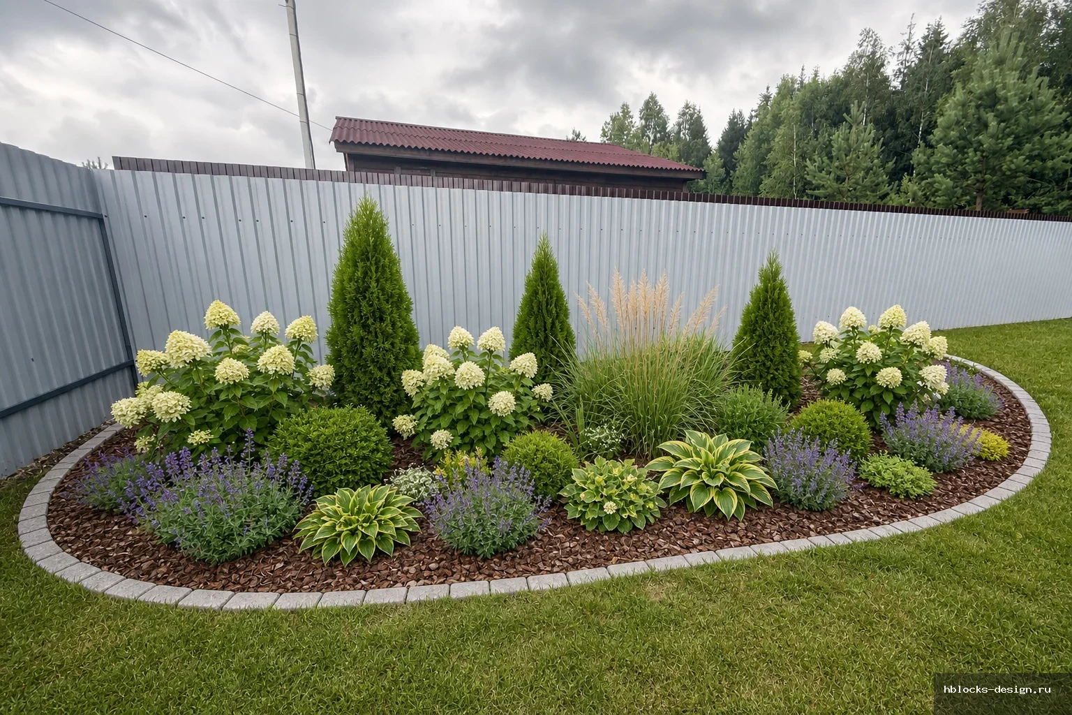 Outdoor garden · Коттеджный сад

Элементы: Озеленение: структурные цветники, декоративные кустарники, почвопокровные растения, композиции из хвойных

Дополнительно: «Создай дизайн овальной клумбы площадью около 12 м² в современном природном стиле. Используй туи, горте